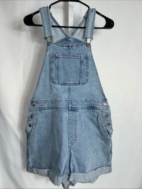 Hollister Women’s Medium Blue Denim Overalls Shorts Vintage Y2K Jean Overalls